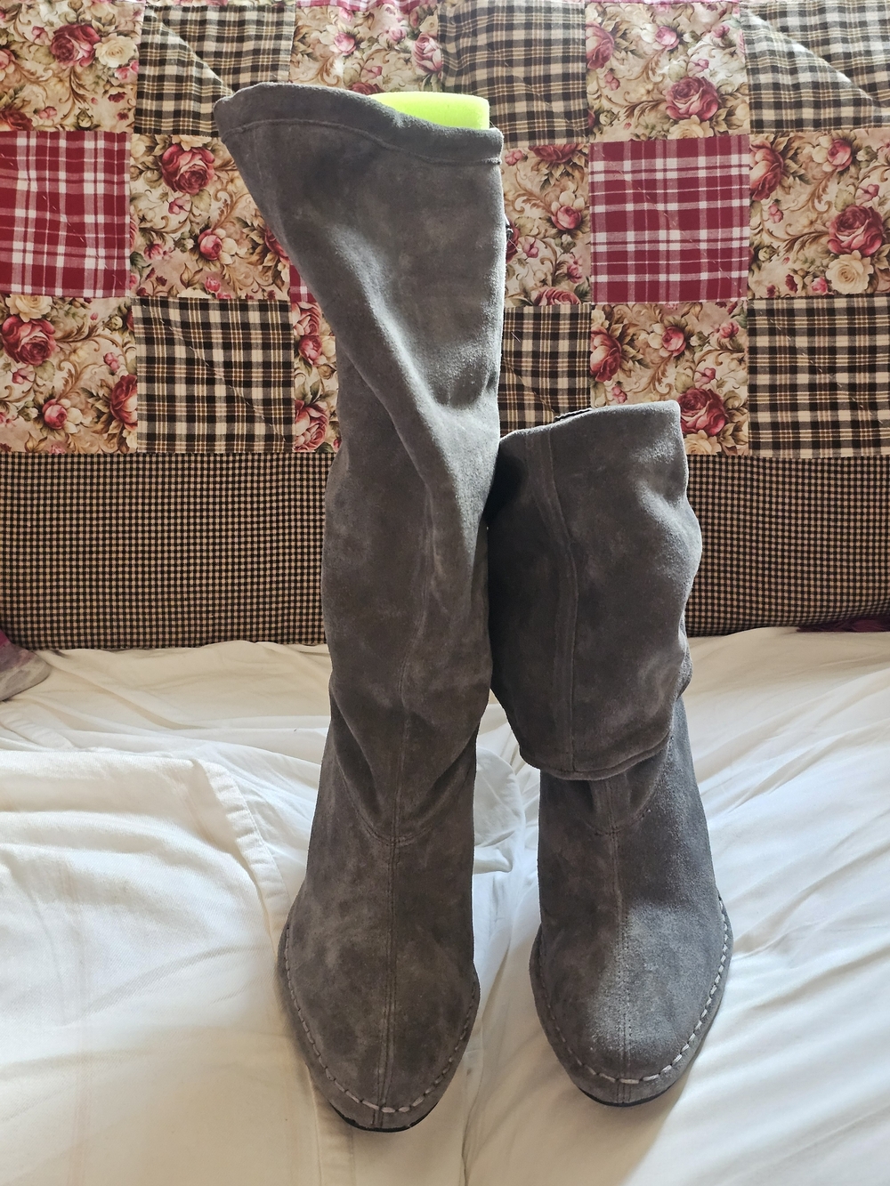 Women's Gray Suede Mid-Calf Boots - Classic Casual Style